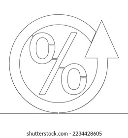 Continuous one single line drawing Percent up business financial marketing banking icon vector illustration concept