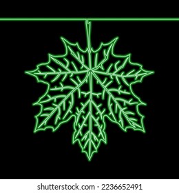 Continuous one single line drawing Maple leaf icon neon glow vector illustration concept