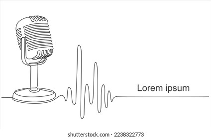 Continuous one single line drawing Retro microphone logo icon, tattoo, vector illustration concept