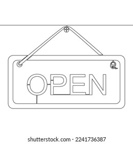 Continuous one single line drawing open sign for door plate icon vector illustration concept