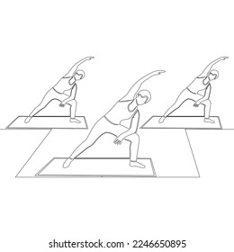 Continuous one single line drawing seniors doing exercise icon vector illustration concept