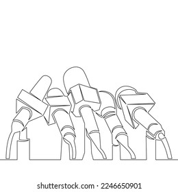 Continuous one single line drawing live news template with microphone Journalist journalism Newsmakers and interviewers icon vector illustration concept
