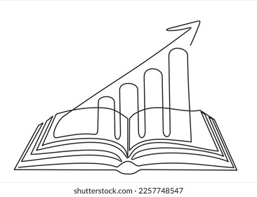 Continuous one single line drawing of Business Infographic With Open Book Learning Style