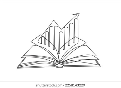 Continuous one single line drawing of Business Infographic With Open Book Learning Style
