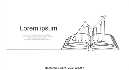 Continuous one single line drawing of Business Infographic With Open Book Learning Style