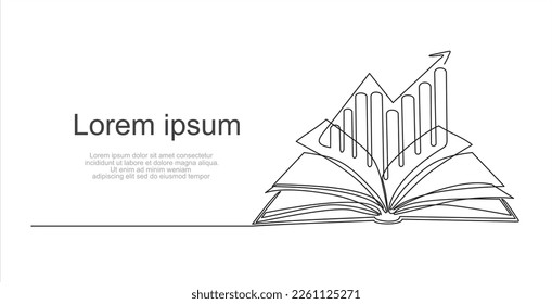 Continuous one single line drawing of Business Infographic With Open Book Learning Style