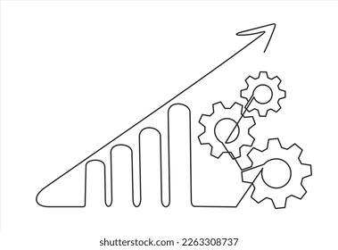 Continuous one single line drawing Productivity bar chart with gear icon vector illustration concept