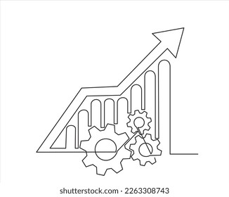Continuous one single line drawing Productivity bar chart with gear icon vector illustration concept
