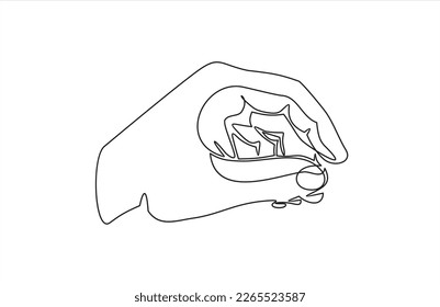 continuous one single line drawing of Hand making gesture while picks up from the ground small amount of something side view,  hand showing or holding something.Hand measuring invisible items 
