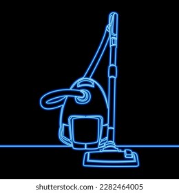 Continuous one single line drawing Modern vacuum cleaner Electrical appliance for cleaning icon neon glow vector illustration concept