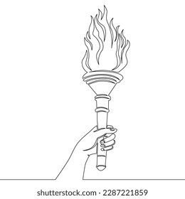 Continuous one single line drawing Hand holding torch icon vector illustration concept