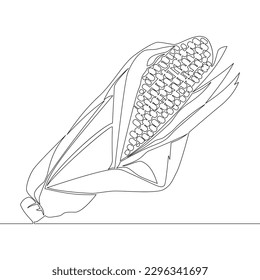 Continuous one single line drawing corncob Vegetables corn icon vector illustration concept