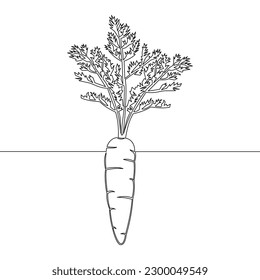 Continuous one single line drawing Carrot vegetable Growing carrot plant icon vector illustration concept