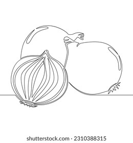 Continuous one single line drawing Onion whole bulb and half cut icon vector illustration concept