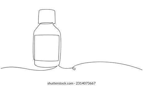 Continuous one single line drawing of bottles with medicine. Vector illustration