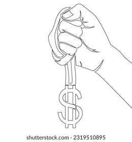 Continuous one single line drawing hand holding Dollar medal necklace icon vector illustration concept