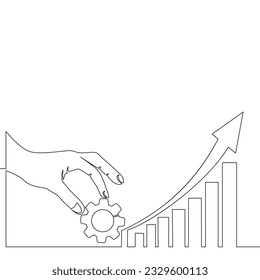 Continuous one single line drawing hand holding gear with graph going up with an arrow icon vector illustration concept