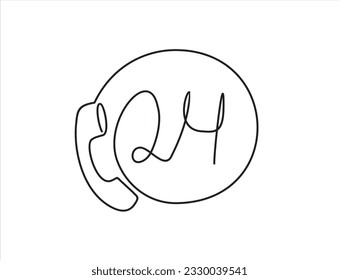 Continuous one single line drawing of 24 Hours Support icon. 24 hours Call or Twenty four hour vector illustration