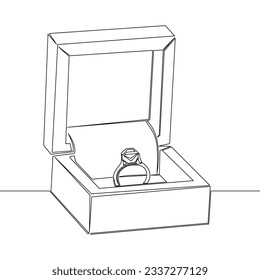 Dibujo continuo de una sola línea Anillo de compromiso en un concepto de ilustración vectorial de joyas caseras