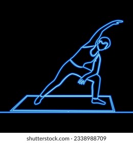 Continuous one single line drawing Woman exercises and stretches silhouette Active woman icon neon glow vector illustration concept