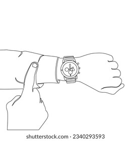 Continuous one single line drawing businessman looking his hand watch Timer icon vector illustration concept