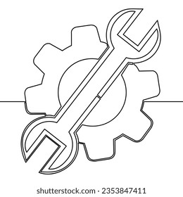 Continuous one single line drawing Service tool gear symbol icon vector illustration concept
