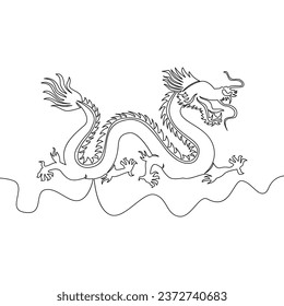 Continuous one single line drawing Dragon Chinese Zodiac Sign icon vector illustration concept