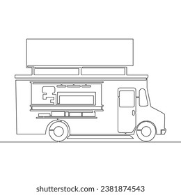 Continuous one single line drawing Food truck doodle icon vector illustration concept