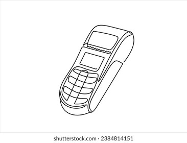 Continuous one single line drawing of POS payment terminal with gprs in silhouette on a white background. Linear stylized.