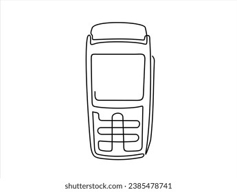 Continuous one single line drawing of POS payment terminal with gprs in silhouette on a white background. Linear stylized.