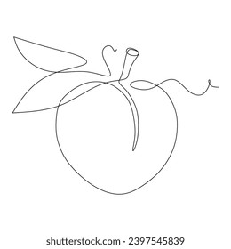 Continuous one single line drawing of peach fruit icon vector illustration concept