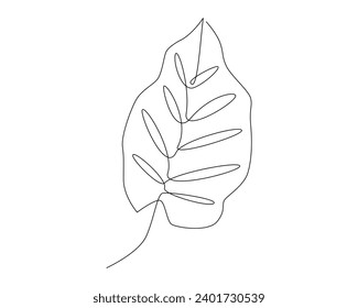 Continuous one single line drawing monstera leaf minimalism vector illustration concept