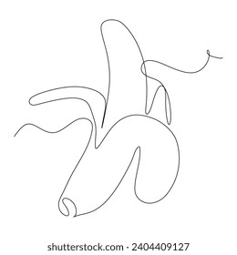 Continuous one single line drawing of banana in silhouette on a white background