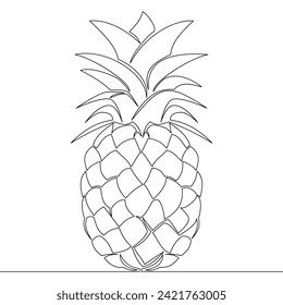 Continuous one single line drawing pineapple tropical fruit icon vector illustration concept