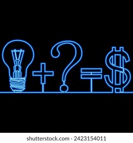 Continuous one single line drawing Idea formula icon neon glow vector illustration concept