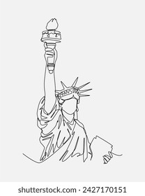 Continuous one single line drawing of Statue of Liberty. Half body. Editable stroke. Isolated background vector illustration.