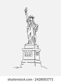 Continuous one single line drawing of Statue of Liberty. Editable stroke. Isolated background vector illustration.