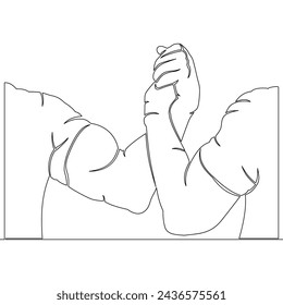 Continuous one single line drawing Male handshake friendship partnership Arm wrestling, fight, combat icon vector illustration concept