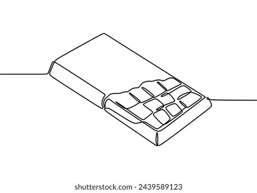 Continuous one single line drawing of half opened chocolate bar