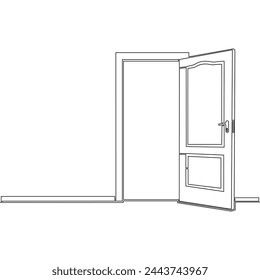 Continuous one single line drawing open doors isolated icon vector illustration concept