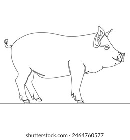 Continuous one single line drawing Pig farm animal icon vector illustration concept