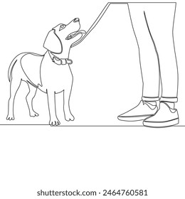 Continuous one single line drawing A person with a dog on a leash icon vector illustration concept