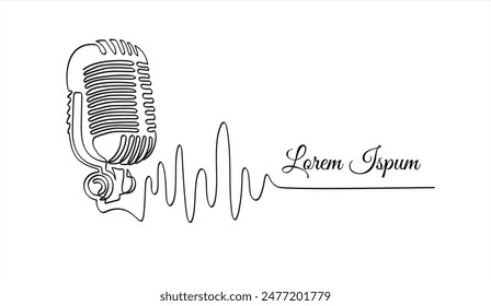 Continuous one single line drawing Retro microphone logo icon, tattoo, vector illustration concept