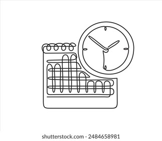 Continuous one single line drawing of calendar and clock icon. Schedule, appointment, important date concept. Modern continuous line design illustration.