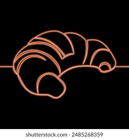 Continuous one single line drawing Croissant light banner icon neon glow vector illustration concept