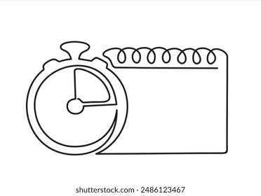 Continuous one single line drawing of calendar and timer icon. Schedule, appointment, important date concept. Modern continuous line design illustration	