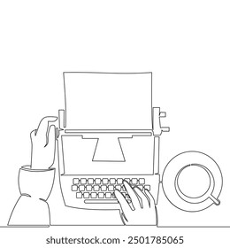 Continuous one single line drawing old vintage typewriter, retro keyboard icon vector illustration concept