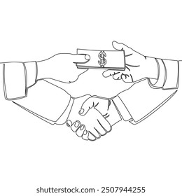 Continuous one single line drawing Corrupt handshake Bribe money icon vector illustration concept