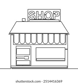Desenho contínuo de uma única linha Loja edifício loja mercado frente janela butique ícone vetor ilustração conceito