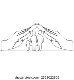 Continuous one single line drawing protection of a young family icon vector illustration concept